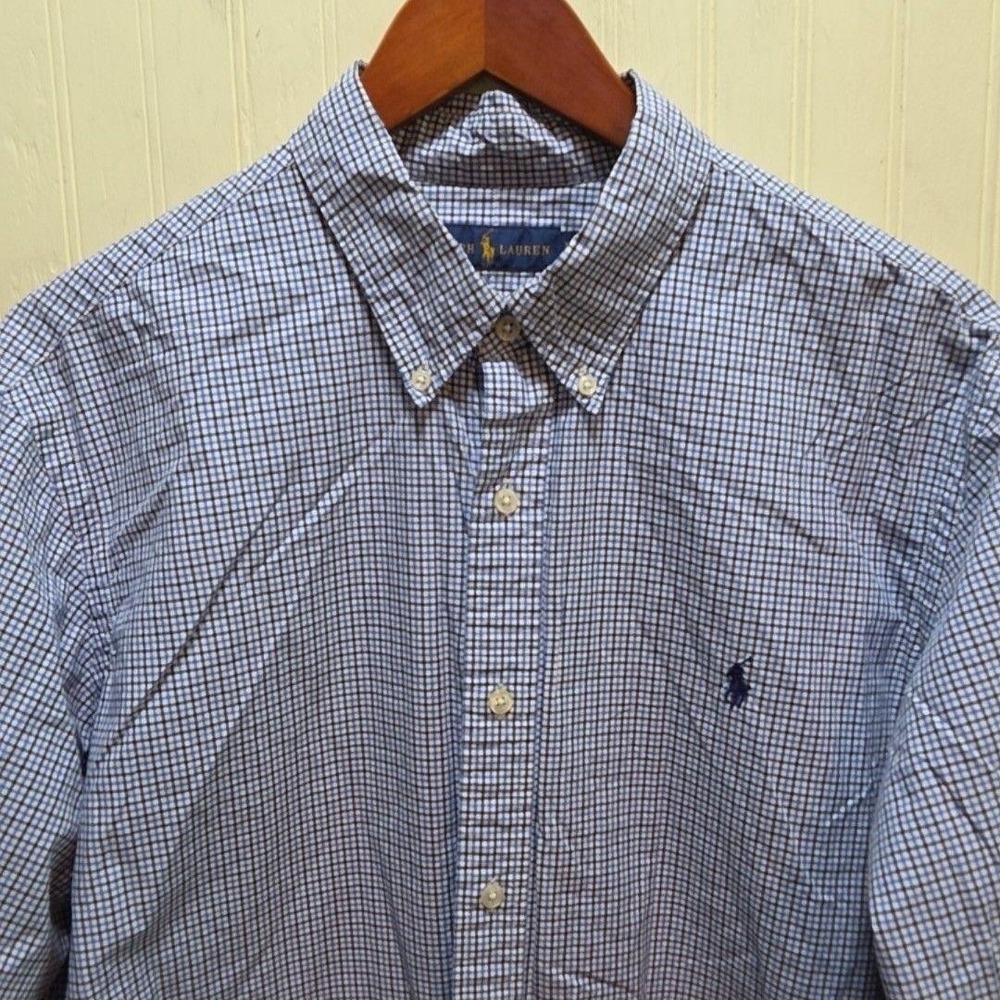 Ralph Lauren Shirt Mens XL Blue Check Long Sleeve Button-Down Cotton Casual